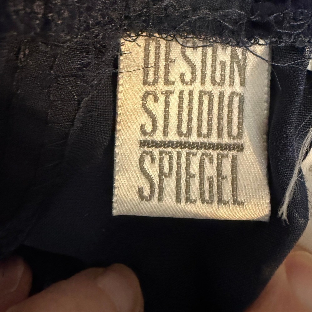 Vintage 8 Petite Navy Blue Burnout Velvet Floral Jacket Design Studio Spiegel - Picture 15 of 16